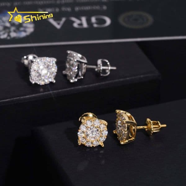 High Quality Iced Out 925 Sterling Silver Screw Back Stud Hip Hop Jewelry Custom Rapper Moissanite Earrings