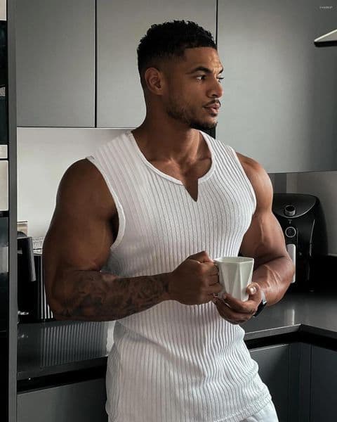Men's Tank Tops Vest 2026 Summer Knitted Vertical Striped Fitness Sports And Casual Slimming Men I-shaped V-neck Wide-shoulder Solid Color