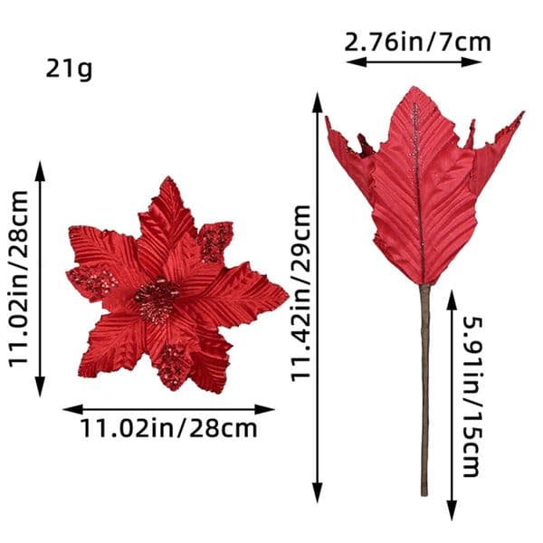 Festive Holiday Red Velvet Poinsettia Flower Arrangement with Stem for Christmas Wreath Table Centerpiece Display 251213