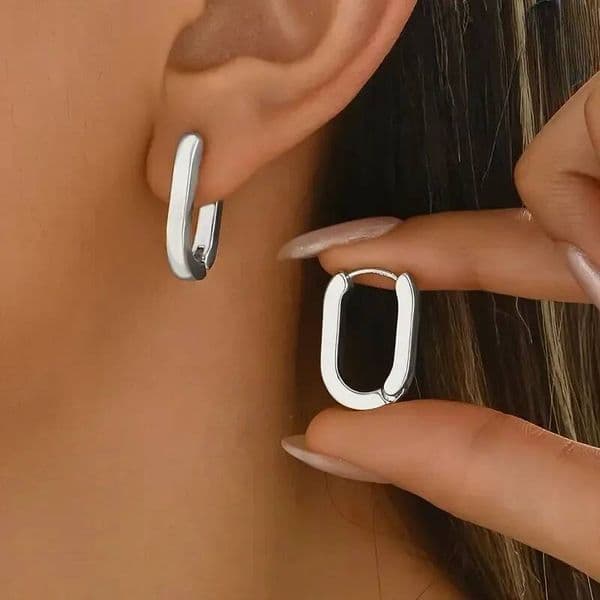 Stainless Steel Smooth Metal Hoop Earrings for Women Girls Oval Circle Hoops Jewelry Gift Fashion Accessories designer luxury Valentine's Day