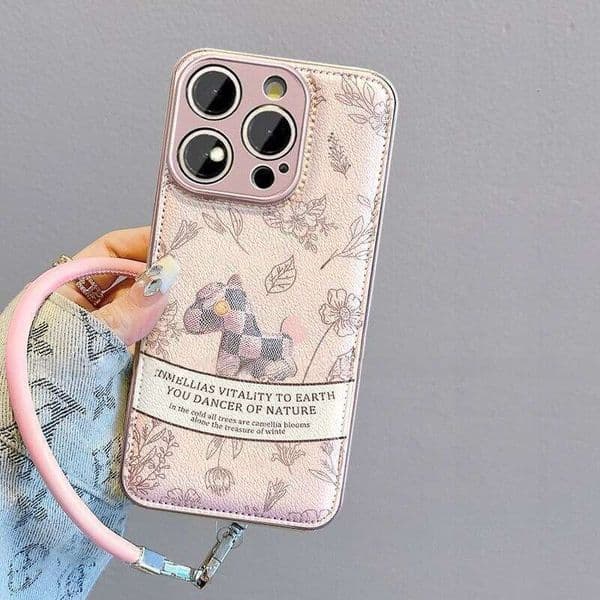 for iPhone Vintage Pony Compatible with Apple 17 Phone Ins Style 16 New Model 15 Pro Max Leather Strap 14 Full Coverage Air Cushion Case