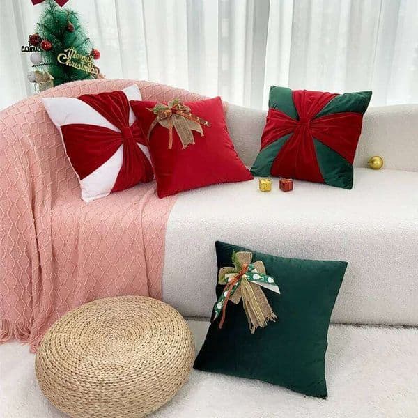 Valentine's Day BUYNOW 1PC Christmas Dutch Velvet Bow Throw Pillowcase Atmosphere Living Room Sofa Squar 18x18inch Cushion Cover Hom 26H0113