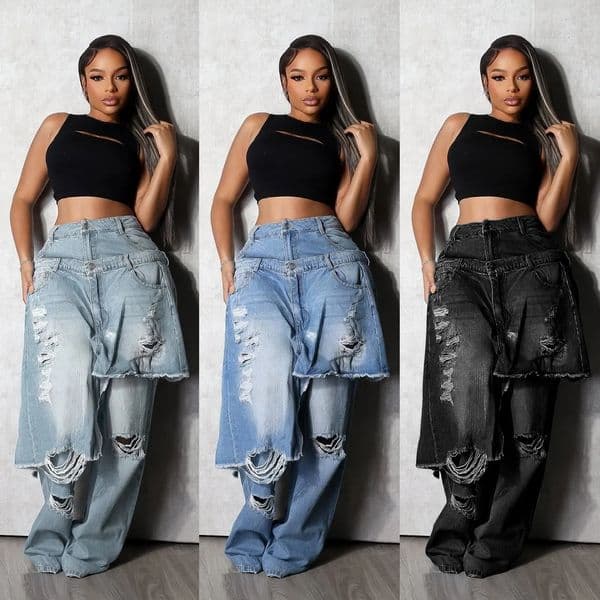 GETSRING Trousers Female Jeans Loose Pants Wide Leg Baggy Lady Denim 260113 S260416