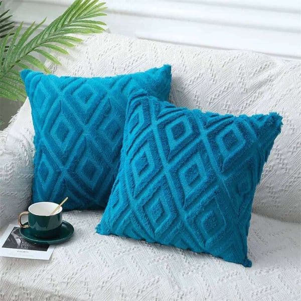 Home Decorative Pillow Cover Luxury Velvet Cushion C Modern Rhombus Pattern Soft Cozy Plush Square for Sofa Bed Living Room Bedroom Bedding Accessory
