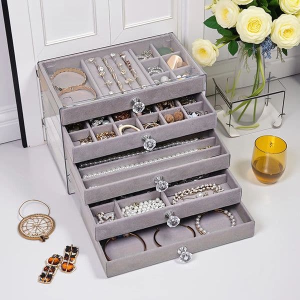 5layer jewelry box velvet drawer tray transparent storage elegant display 260113