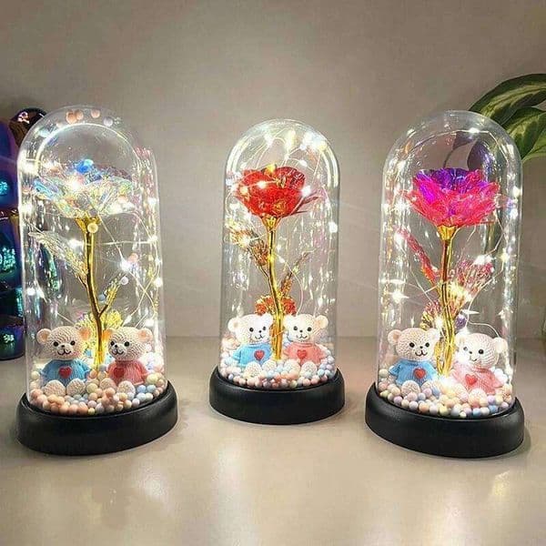 Valentine's Day 2026 Glowing Galaxy with LED Light Eternal Double Rose Valentine's Day Gifts Wedding Artificial Flower Home Desktop 26Y0114