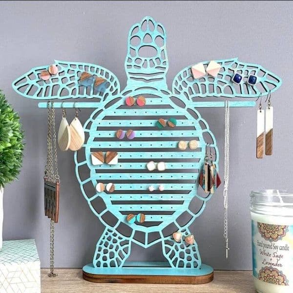 1pc Retro Jewelry Display Stand Creative Turtle Shaped Wooden Earrings Hanging Holder Large Capacity Storage Rack Showcase Props ddmythur