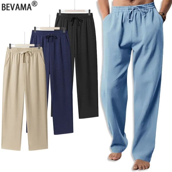 Mens Casual Straight Trousers Summer Autumn Breathable Solid Color Long Pants Drawstring Fitness Sweatpants Men Streetwear 260114