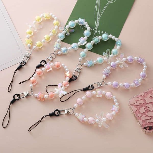 New Bowknot Japanese and Korean Fresh Sweet Beaded Chain Anti-Lost Phone Case Lanyard Bag Keychain