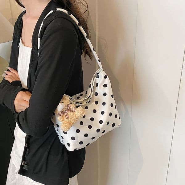 1pcs pure color polka dot shoulder bag fashion armpit bag bucket bag comes with pendant260106