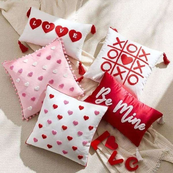Valentine's Day Pink Red Towel Embroidered Couple's Pillow Valentine's Day Love Throw Cushion Cover Headboard Pillowcases 30x50/45x4 26H0114 Pillow Case