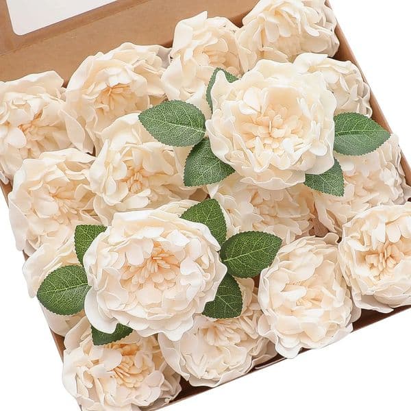 Artificial Flowers 16pcs 4 Cream Blooming Peonies Real Looking Foam Roses with Stems for DIY Wedding Bouquet Bridal Shower 260114