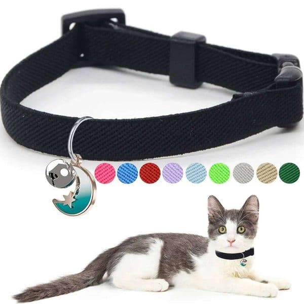 Fashion Cat - Elastic Pet Collar with Safety Buckle , Moon & Bell- Lightweight for Kitten All Small Large Cats Puppy 26Y0115