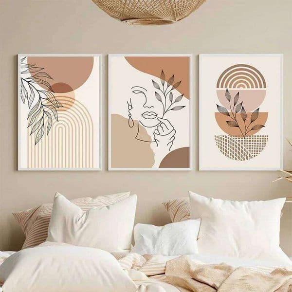 Creative Bohemian Light-colored Block Canvas Prints Nordic Minimalist Line Wall Art Poster for Living Room Bedroom & Home Decor 26L0115