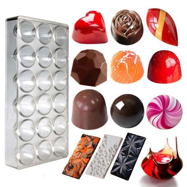 Valentine's Day Chocolate Mold Polycarbonate Heart Sphere Shape Candy Bar for Confectionery Baker Pans Tray Baking Pastry Tools 26H0115