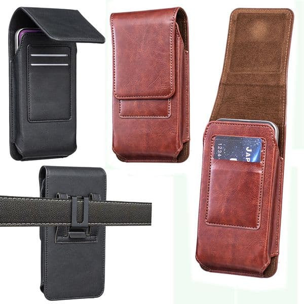 Universal Hip Vertical PU Leather Clip Holster Cases For Iphone 17 Air 16E 16 Plus 14 15 13 12 11 Pro MAX Samsung S26 S25 S24 7.0 Inch Buckle Belt Business Men