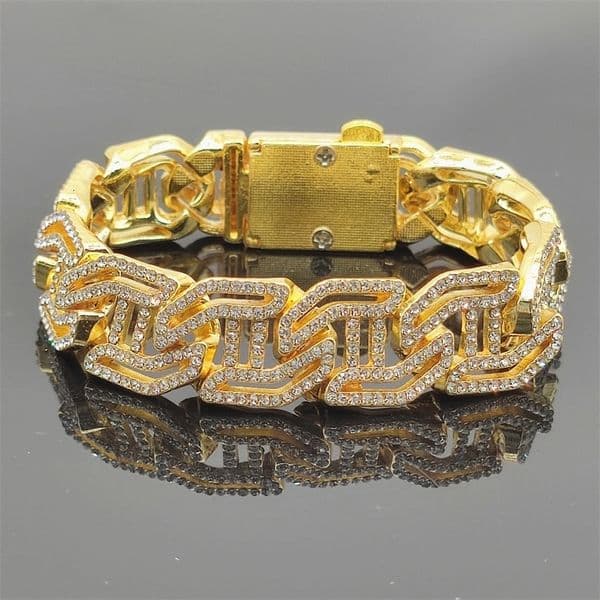 Mens Bracelet 16mm Prong Baguette Curb Chain High Quality Iced Cubic Zirconia Hip Hop Rapper Jewelry Gift Party 260108CJ