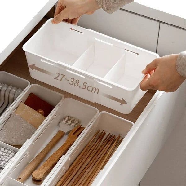 Japanese Style Drawer Expandable Cutlery Divider Storage Multifunctional Office Stationery Organizer Box