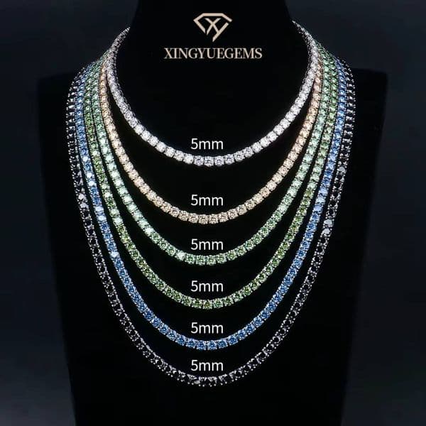 White Gold Plated 925 Sterling Silver Green Moissanite VVS1 Round 5mm Moissanite with GRA Tennis Necklace for Men/Women