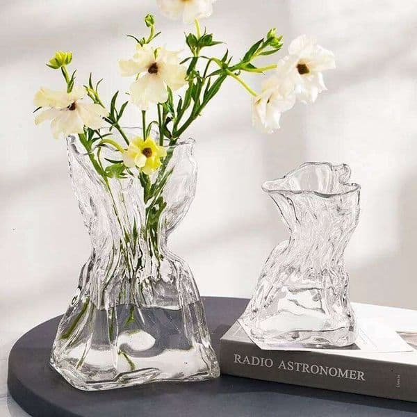2026 Irregular perfume Transparent Glass Vase 23Cm*9Cm Big Flower cologne Bottle Tabletop Hydroponic Pot Home Living Room Table Decorations Free Shipping