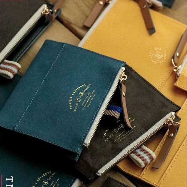 Fromthenon Travel Notebook Storage Bag Loose Leaf Notebook Washable Zipper Pen Bag Stationery Stickers Storage Supplies 260114BJ