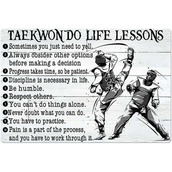 Taekwondo Life Lessons Metal Signs Athlete Posters Room Tin Sign Club Home Garage Man Cave Farm Wall Decor Printed Plaque 26W0115
