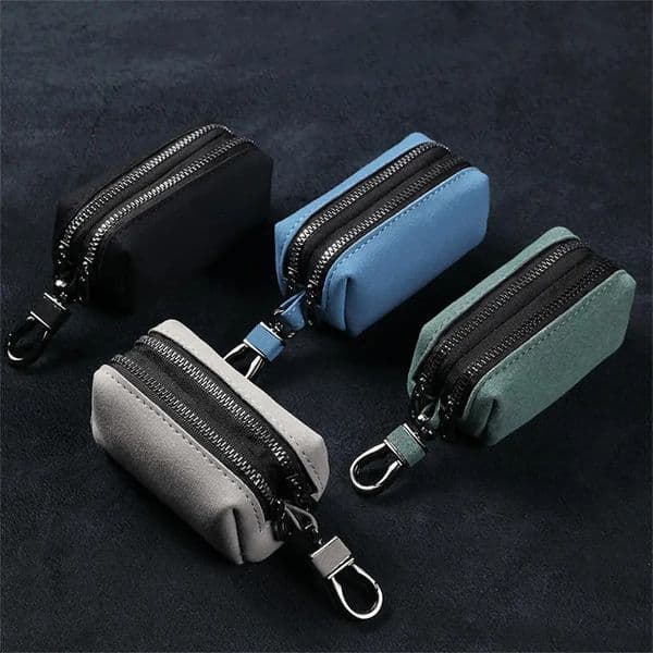 Portable Keychain Wallet for Men Women Large-Capacity Double Zipper Key Pouch Bag Suede Leather Key Case Unisex Coin Purse 260114