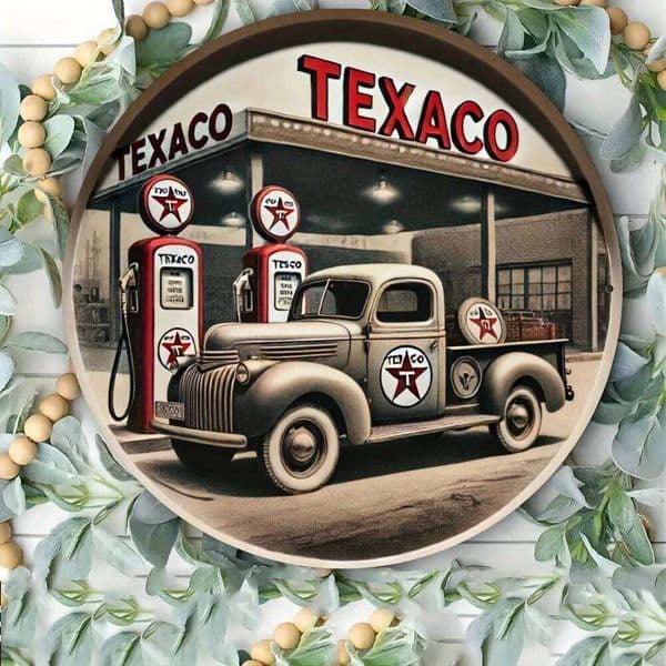 Texaco Vintage Gas Station Sign - 7.8" Round Aluminum Decor for Garage, Bar & Retro Wall Art 26W0115