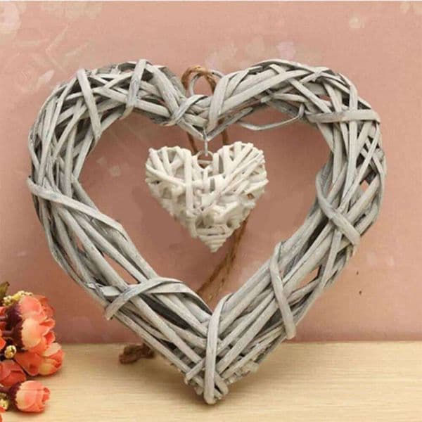 Valentine's Day Chic Hearts Gray White Artificial Rattan Wreaths DIY Heart Wicker Wedding Birthday Party Wall Hanging Decoration 26W0115