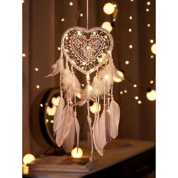 Valentine's Day Creative Hollow Out Love Heart Feather Hanging Ornaments Nordic Dream Catcher Living Room Bedroom Decor Christmas Bi 26W0115