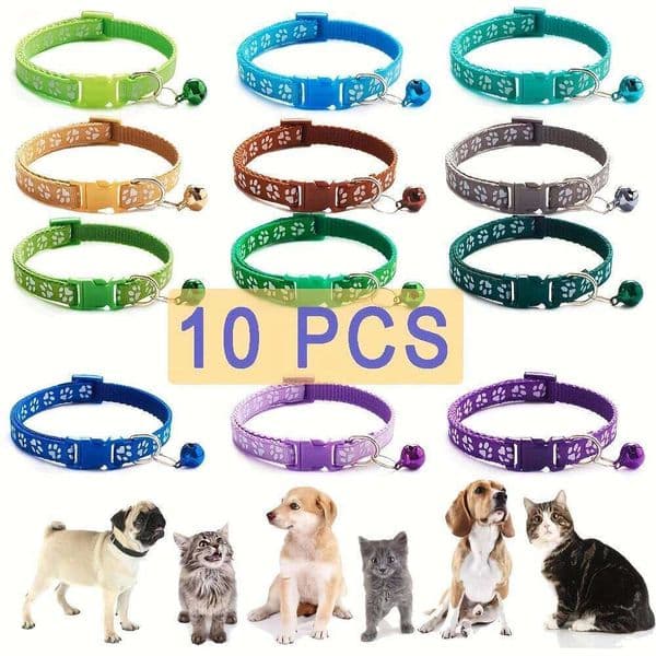 10PCS Collar Colorful Pattern Cute Bell Adjustable Collars For Cats Kitten DIY Ring Necklace Pet Accessories 26Y0115