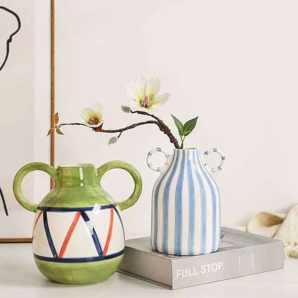 Valentine's Day Dual Handles Ceramic Vase Modern Bohemian Home Decor Hand-Painted Vases for Flowers Living Room Decoration Weddings 26Y0115