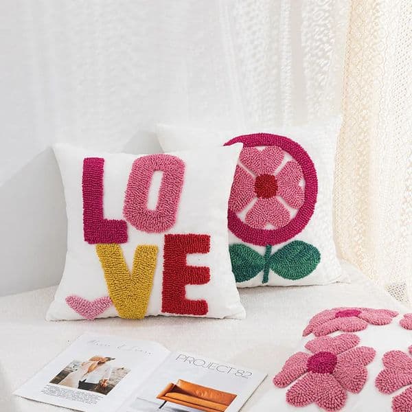 Trendy Embroidered Throw Pillow Case Towel Embroidery Canvas Cushion Cover Valentines Day Decorative Sofa Living Room Bedroom 260114