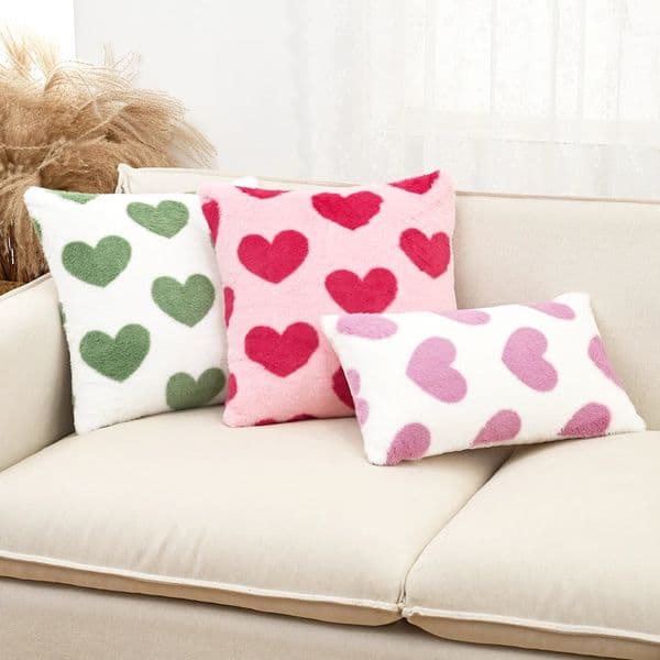 BUYNOW 1PC Faux Rabbit Fur Heart-Shaped Pillowcase Valentines Day Cute Plush Living Room Sofa Cushion Cover Home Bedroom Decor 260114