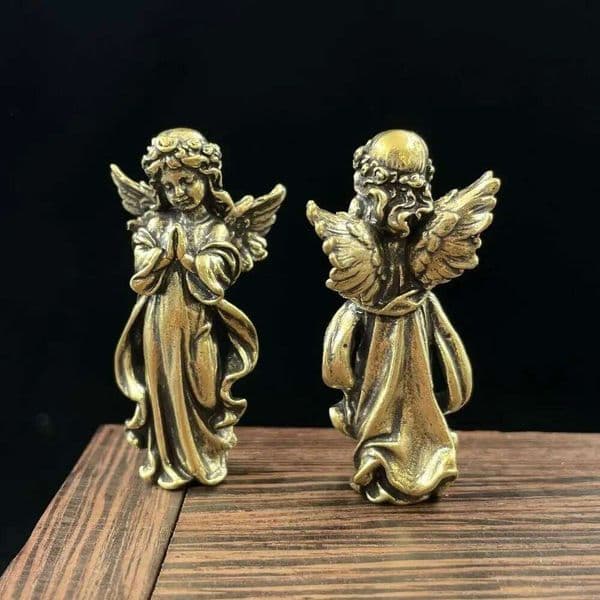 Valentine's Day Cute Brass Statue Lucky Vintage Cupid Miniature Copper Handmade Guardian Angel Figurines 26Y0115