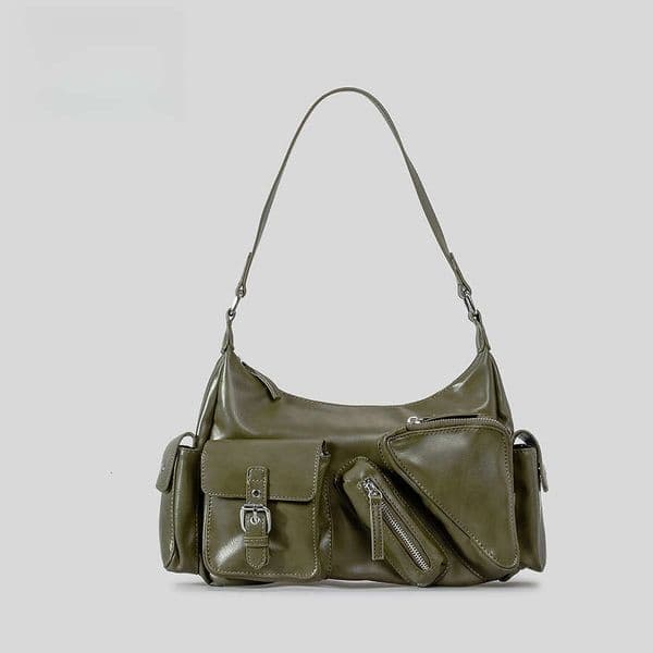 Angel Kiss Angel Kiss Vintage Motorcycle Niche Design Sweet Cool Hot Girl Handbag Large Capacity Multi-Pocket Concave Shape Single Shoulder Crossbody Bag