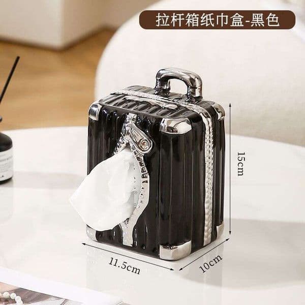 2026 New Internet Celebrity Light Luxury Luggage High Temperature Ceramic Box Travel Case Desktop Tissue Storage Ornament 26Y0115