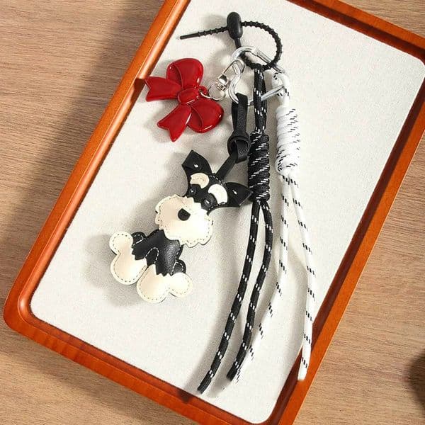 Cute PU Leather Schnauzer Keychain Cute Puppy Dog PU Leather Hanger Animal Car Keyring Bag Pendant Women260109BJ