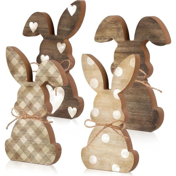Decorative Plaque Statues 1pcEaster Home Decoration Wooden 2D Rabbit Desktop Center 260114