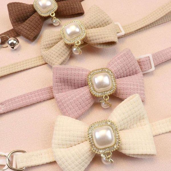 New Waffle Pet Cute Bow Bell Cat Retro Pearl Pendant Dog Collar Accessories 26Y0115