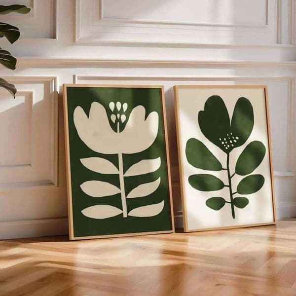 1/2pcs Boho Moss Green Floral Canvas Print Poster Modern Minimalist Abstract Flower Prints Bedroom Wall Art Home Decor 26L0115