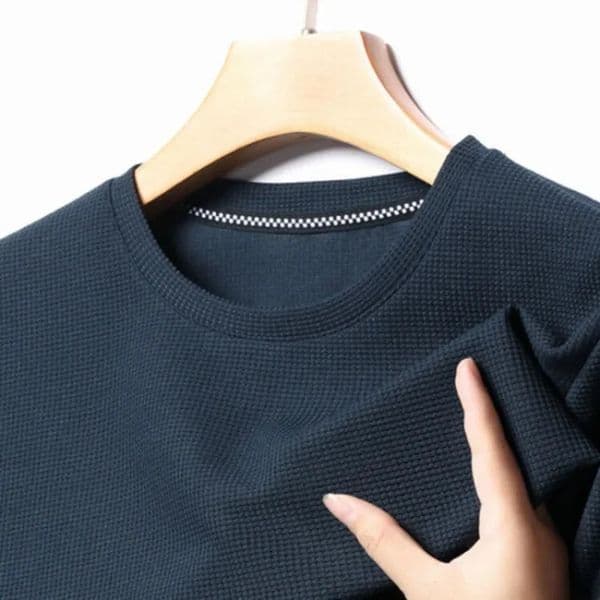 Short sleeved Polo shirShort sleeved Waffle Solid Polot fashion splicing mens round neck top cotton daily short sleeved T-shirt 260114