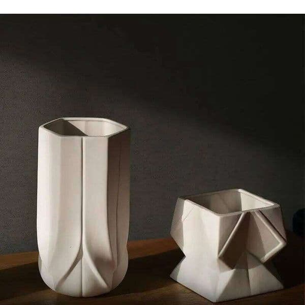 Valentine's Day Geometric Texture Ceramic Vase Minimalism White Flower Pots Desk Decoration Artificial Flowers Decorative Floral Arr 26Y0115