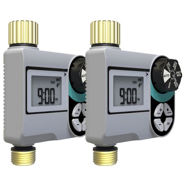 2PC Digital Water Timer Programmable Sprinkler Controller Large LCD Display Auto/Manual/Delay Modes for Garden Hose Watering 260114