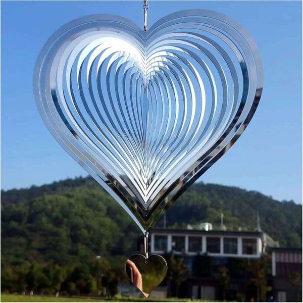 Valentine's Day Stainless Steel Reflective Outdoor Garden Decoration, Shiny Wind Spinner Bird Repellent Device, Heart Shaped Gift 26W0115