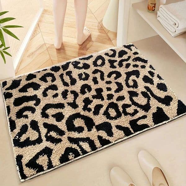 VIKAMA vintage leopard print carpet, shower room, bathroom entrance door mat, home decoration 26H0116