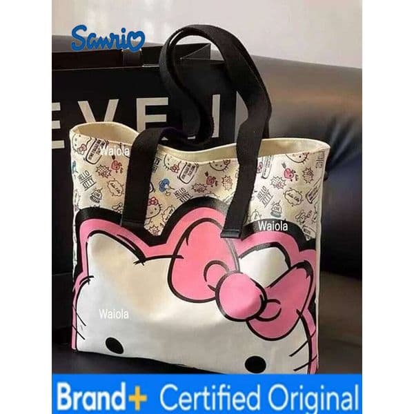 Sanrio Hello Kitty Canvas Tote Shoulder Storage Makeup Pouch Anime Handbag Travel Shopping Bag Kid Schoolbag Girl Gift H26011611