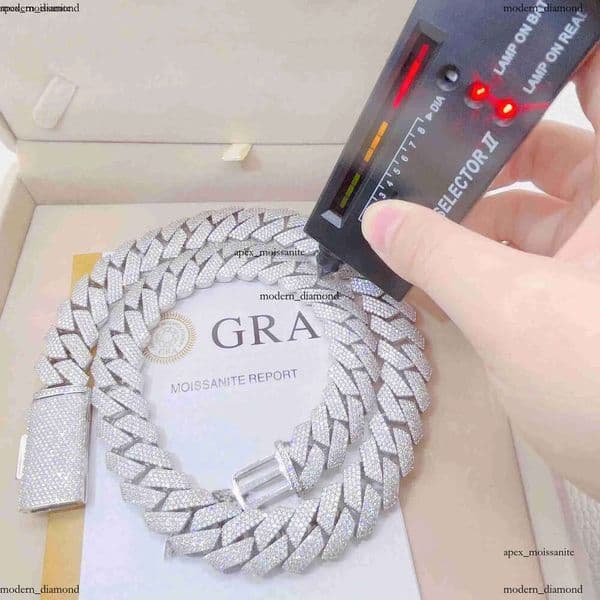 IGI Iced Out Pass Diamond Tester 925 Sterling Silver Necklace Vvs Moissanite Cuban Link Chain