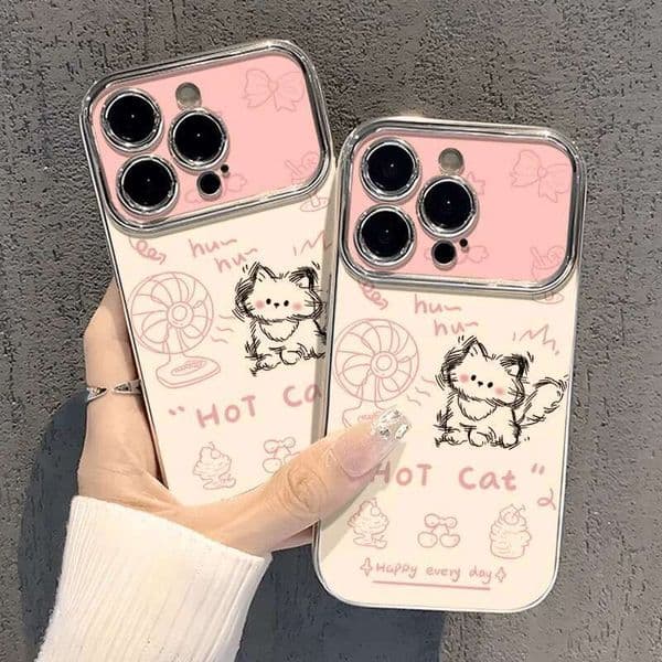 New Fan Cat Compatible with iPhone 16 Pro Case 15 Apple 14 Electroplated 13 Large Window 12 Women 11