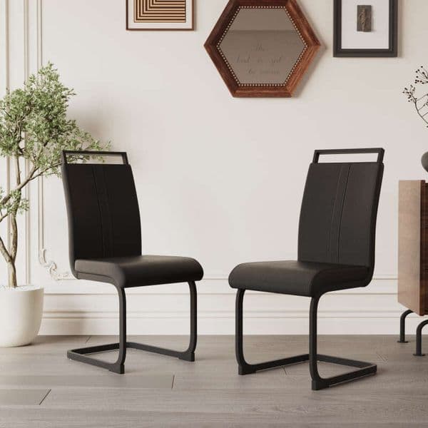 Modern Chairs,PU Faux Leather High Back Upholstered Side with C-shaped Tube.Black Metal Legs for Dining Room Kitchen Vanity Patio Club Guest Office Chair Set of 2004
